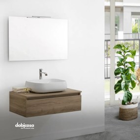 Mobile Bagno Sospeso "Ravello" Da 90 Cm Composto Da Un Cassetto Lavabo E Specchio Con Lampada Led