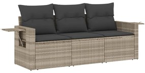 Set divano da giardino 3pz con cuscini grigio chiaro polyrattan