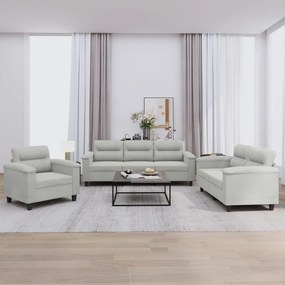 Set Divani 3 Pz Con Cuscini Grigio Chiaro İn Tessuto Microfibra /