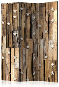 Paravento separè Costellazione di legno - stelle metalliche su sfondo di legno marrone