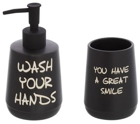 Set accessori linea Wash dispenser + portaspazzolini in ceramica nero