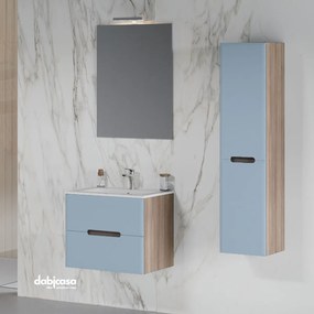 Mobile Bagno Sospeso "New Stream" Composto Da Due Cassetti 60 Cm Finitura Rovere Fumo/Blu Pastello Opaco