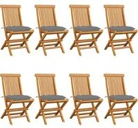 Sedie da Giardino e Cuscini Grigi 8 pz Massello di Teak cod mxl 45344