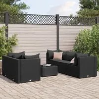 Set Mobili da Giardino 6 pz con Cuscini in Polyrattan Nero 3308019