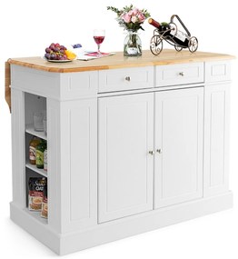 Costway Isola da cucina con contenito reripiani regolabili a 3 livelli, Mobile contenitore da cucina a 2 ante Bianco