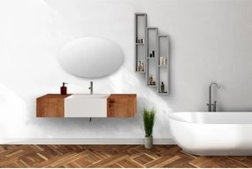 Lavabo bianco sospeso 60 cm con due cassetti laterali 40 cm rovere oro e specchio - Itaca