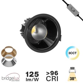 Faro da Incasso 18W Foro Ø90mm Nero IP40 CCT BRIDGELUX LED 3 Parabole Colore Bianco Variabile CCT