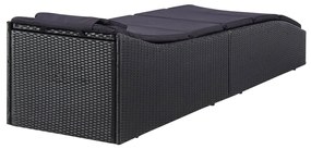 Lettino Prendisole con Cuscino in Polyrattan Nero