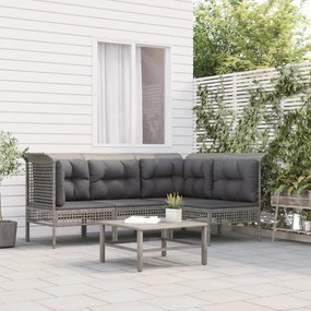 Set Divani da Giardino 4 pz con Cuscini in Polyrattan Grigio