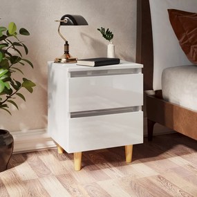 Comodino Con Gambe İn Pino Massello Bianco Laccato 40x35x50 Cm /
