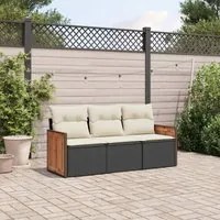 Set Divani da Giardino 3 pz con Cuscini in Polyrattan Nero 3227435