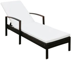 Lettino Prendisole Con Cuscino İn Polyrattan Marrone /