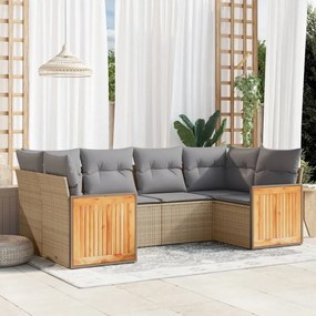 Set divano da giardino 6 pz con cuscini beige in polyrattan