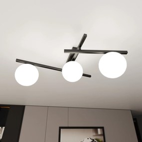 Plafoniera Moderna 3 Luci Teti In Acciaio Nero Bracci Regolabili E Vetro Opale