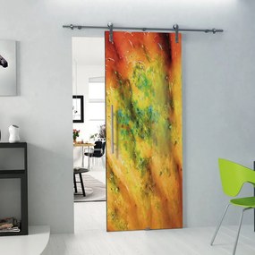 Porta scorrevole Astratto in alluminio multicolore, L 88 x H 215 cm, con binario Lux Destra