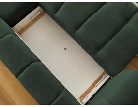 Divano angolare verde allungabile e con contenitore (penisola a destra/chaise lounge) con rivestimento in ciniglia Fuji – Bobochic Paris