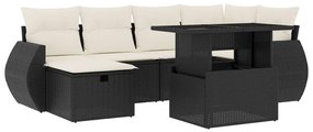 Set divani da giardino con cuscini 7pz nero polyrattan