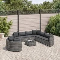 Set Divano da Giardino 10 pz con Cuscini Grigio in Polyrattan 3308410