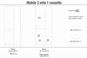 SPACER - armadio compatto con tre ante e un cassetto