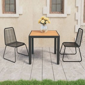 Set da pranzo da giardino 3 pz in rattan pvc nero e marrone