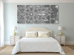 Quadri 5 pezzi – Texture di Mandala in bianco e nero