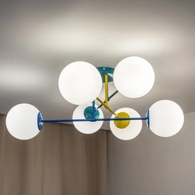 Lampadario a plafone MOON 6xE27/15W/230V turchese/giallo/blu