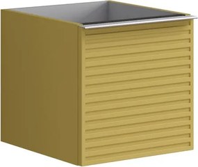 Cassettiera Pixel con 2 cassetti (1 interno) frontale Stripes laccato opaco giallo sole e maniglia alluminio brillante L.40 H.40 P.45,5 cm.