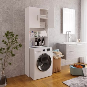 Mobile Sopra Lavatrice Asciugatrice Armadio Mobiletto Bagno Mobili Salvaspazio Scaffale In Legno Armadietto Da Incasso A Colonna Con Ante Per Lavanderia Coprilavatrice Orem 190 x 26 x 64 Cm Bianco