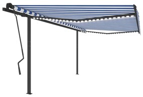 Tenda da Sole Retrattile Manuale con LED 4,5x3,5 m Blu e Bianca