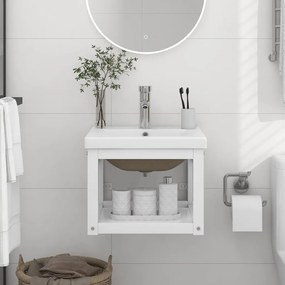 Telaio per lavabo da bagno con lavabo integrato bianco in ferro