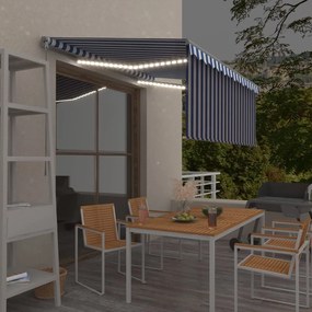 Tenda Sole Retrattile Manuale Con Led 3,5x2,5 M Blu E Bianco /