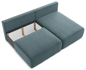 Divano angolare turchese allungabile/con contenitore (con penisola a destra) Kalena – Makamii