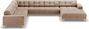 Divano angolare Bali U a 7 posti in velluto con gambe oro - L327 x L256 x H75