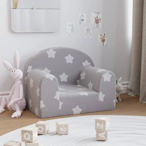 Divano Per Bambini Grigio Chiaro Con Stelle İn Morbido Peluche /