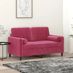 Divano A 2 Posti Con Cuscini Rosso Vino 120 Cm İn Velluto /
