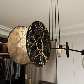 Lampada A Sospensione 4 Luci Moderna Nut In Acciaio Effetto Marmo Nero
