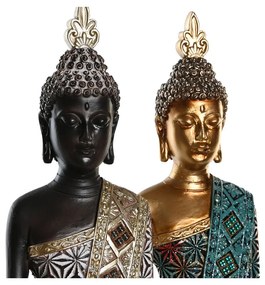Statua Decorativa DKD Home Decor 11,5 x 10 x 43,5 cm Dorato Marrone Buddha Turchese Orientale (2 Unità)
