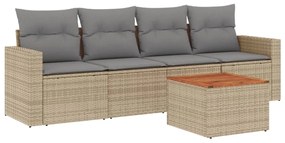 Set divano da giardino 5 pz con cuscini beige misto polyrattan