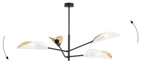 Lampadario 4 Luci Eridano In Acciao Nero E Bianco Oro Con Bracci Mobili