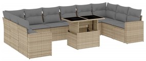 Set divani da giardino 11 pz con cuscini beige in polyrattan