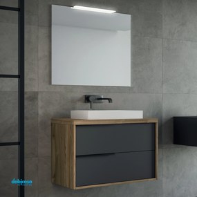 Mobile Bagno Sospeso "Iside 2" Da 80 cm Composto Da Due Cassetti Finitura Noce/Grafite Opaco