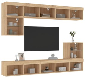 Mobili tv a muro con led 8pz rovere sonoma legno multistrato