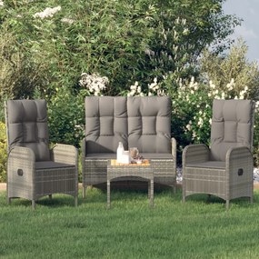 Set Da Pranzo Da Giardino 4 Pz Con Cuscini İn Polyrattan Grigio /
