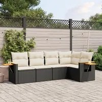 Set Divani da Giardino 5 pz con Cuscini in Polyrattan Nero 3226784