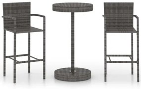 Set Bar da Giardino 3 pz in Polyrattan Grigio