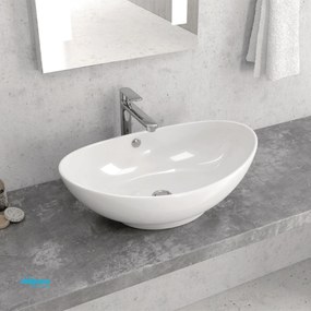 Lavabo D'Appoggio Da 59x39 Cm Finitura Bianco Lucido