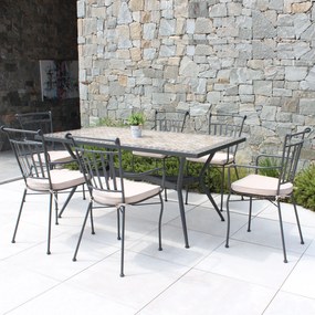 BRAIS - tavolo con piano rettangolare e mosaico beige e antracite