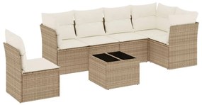 Set divani da giardino 7 pz con cuscini beige in polyrattan