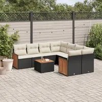 Set Divani da Giardino 9 pz con Cuscini Nero in Polyrattan 3259907