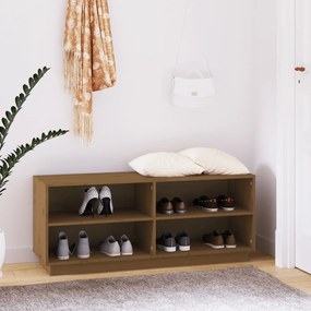 Scarpiera Marrone Ambra 110x34x45 Cm İn Legno Massello Di Pino /